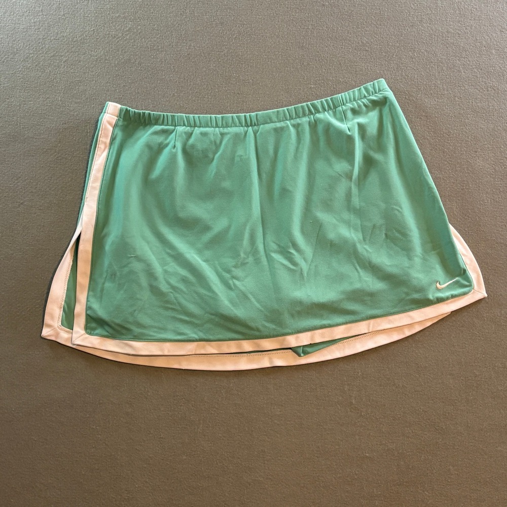 Y2K Nike Athletic Tennis Skort Womens M Green White Trim Mini Skirt Sporty